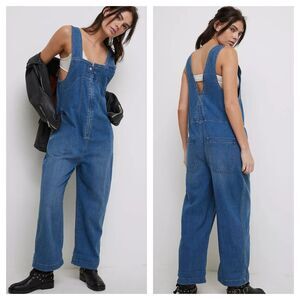 We The Free Jude Overalls Womens Medium Mid Indigo Denim Relaxed Fit Zip Front